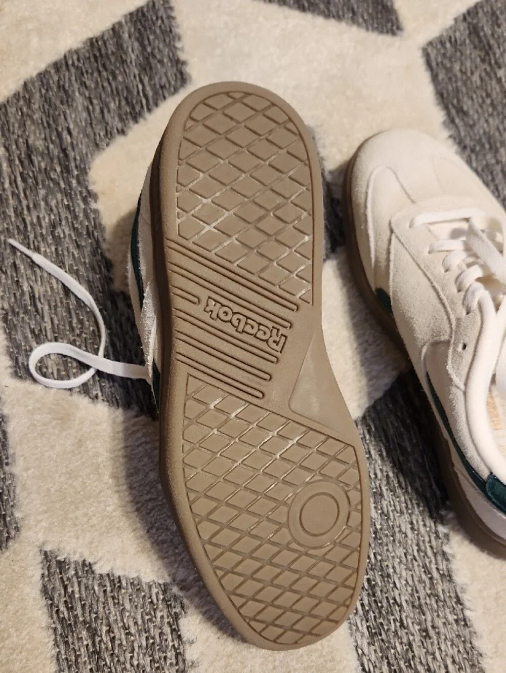 Reebok Cream Suede Sneakers with Green Heel Accent